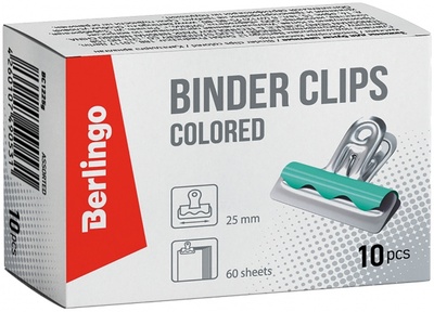 Зажимы-бульдоги для бумаг, 25 мм, 10 штук, цветные Berlingo 