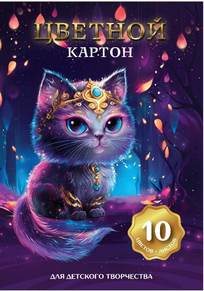 Картон цветной Волшебный кот, 10 листов, 10 цветов Феникс+ 