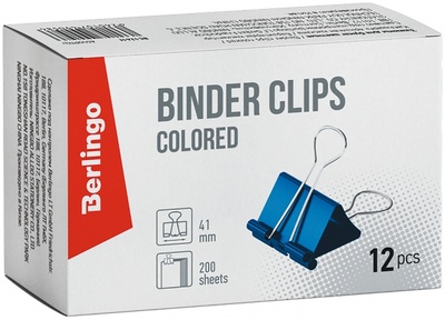 Зажимы для бумаг, 41 мм, 12 штук, цветные, в коробке Berlingo 