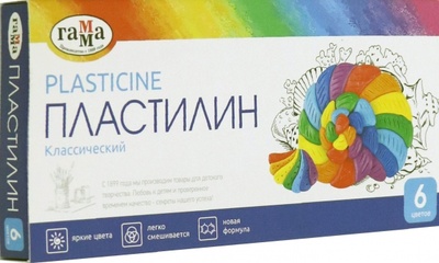Пластилин "Классический", 6 цветов, со стеком Гамма 