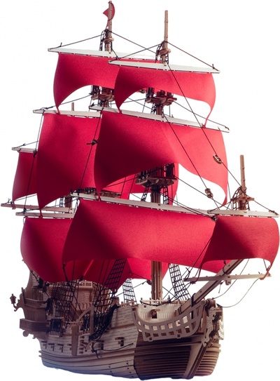 Сборная модель из дерева Корабль Утренняя Звезда, красные паруса Lemmo 