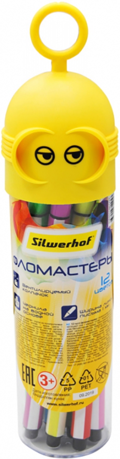 Фломастеры 12 цветов пластиковая туба с подвесом, в ассортименте (867222-12) Silwerhof 