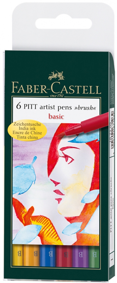 Ручки капиллярные "Pitt Artist Pen", 6 штук, набор типов, основные цвета Faber-Castell 
