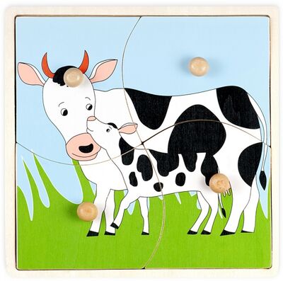 Пазл-рамка-4 деревянный "Мать и дитя. Корова" (4119А) Маленький Гений-Пресс 
