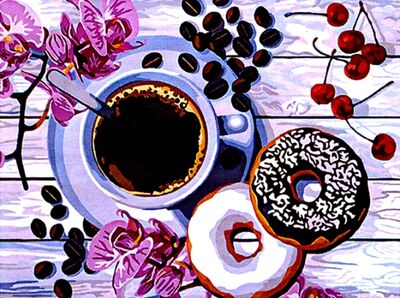 Рисование по номерам 30х40 "Кофе с пончиками" (RL104) Русская живопись 