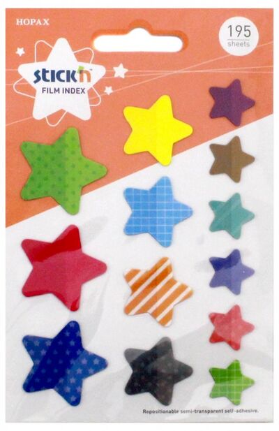 Закладки самоклеящиеся пластиковые 13 цветов, 15 листов, звезды (21763) Stickn 
