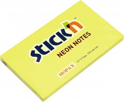 Блок для записей самоклеящийся (100 листов, 76x127 мм, неон желтый) (21135) Stickn 