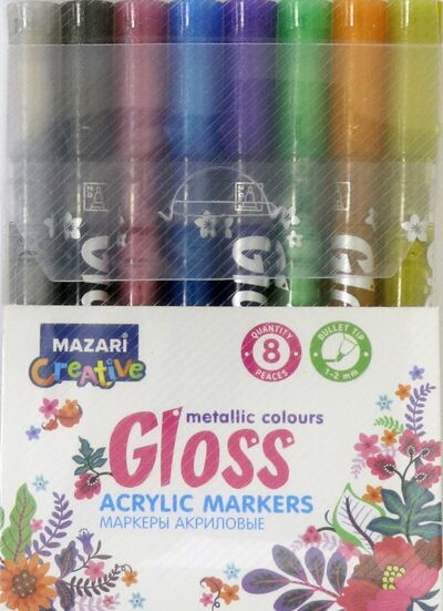 Набор маркеров-красок "GLOSS", с эффектом "металлик". 8 цветов (M-15076-8) MAZARI 
