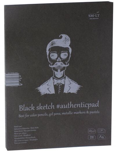 Альбом "Authentic Black" в папке (30 черных листов, А4) (EA-30/BL) Smiltainis 