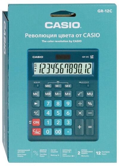 Калькулятор настольный электронный 12-разрядный, темно-зеленый (GR-12C-DG) Casio 