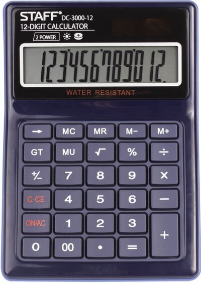 Калькулятор настольный (12 разрядов, водонепроницаемый) (DC-3000-12 (250424) STAFF 