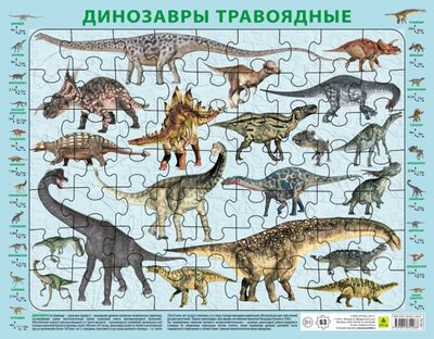 Динозавры травоядные. Детский пазл на подложке (63 элемента) РУЗ Ко 