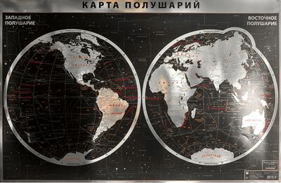 Интерьерная карта Мира (полушарий), физическая (silver) РУЗ Ко 