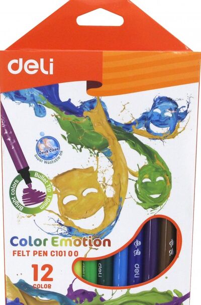 Фломастеры 12 цветов Color Emotion смываемые (EC10100) DELI 