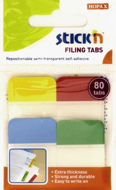 Закладки самоклеящиеся пластиковые (20 листов, 25x38 мм, 4 цвета) (21607) Stickn 