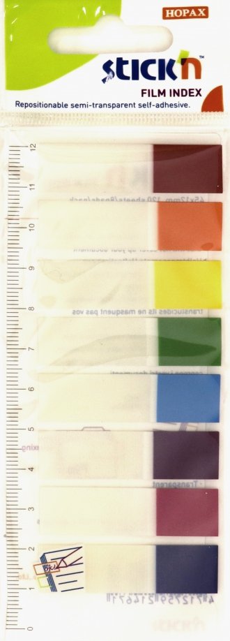 Закладки самоклеящиеся пластиковые (15 листов,12x45 мм, 8 цветов) (21467) Stickn 