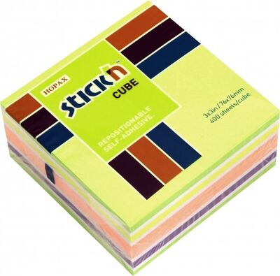 Блок для записей самоклеящийся (400 листов, 76x76 мм, неон+пастель, 5 цветов) (21537) Stickn 