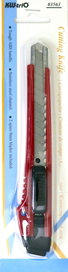 Нож канц.9мм 2 запасных лезвия красный,3563red KW-TRIO 