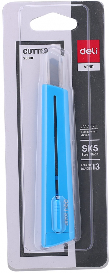 Нож канцелярский, ширина лезвия 9 мм, синий (E2038BLUE) DELI 