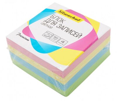 Блок для записей бумажный, цветной, 4 цвета, 9х9х4,5 см. (701027/1190067) Silwerhof 